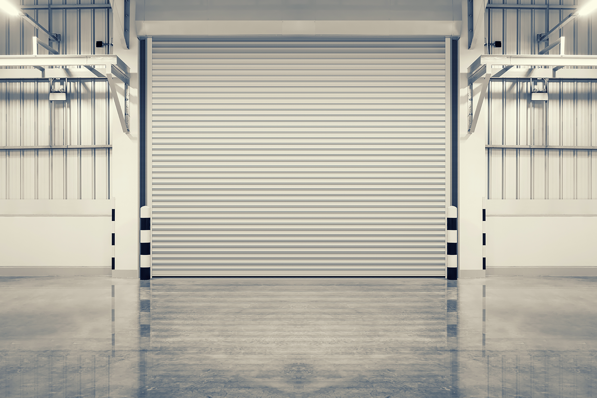 Close-up of aluminum commercial roll-up garage door