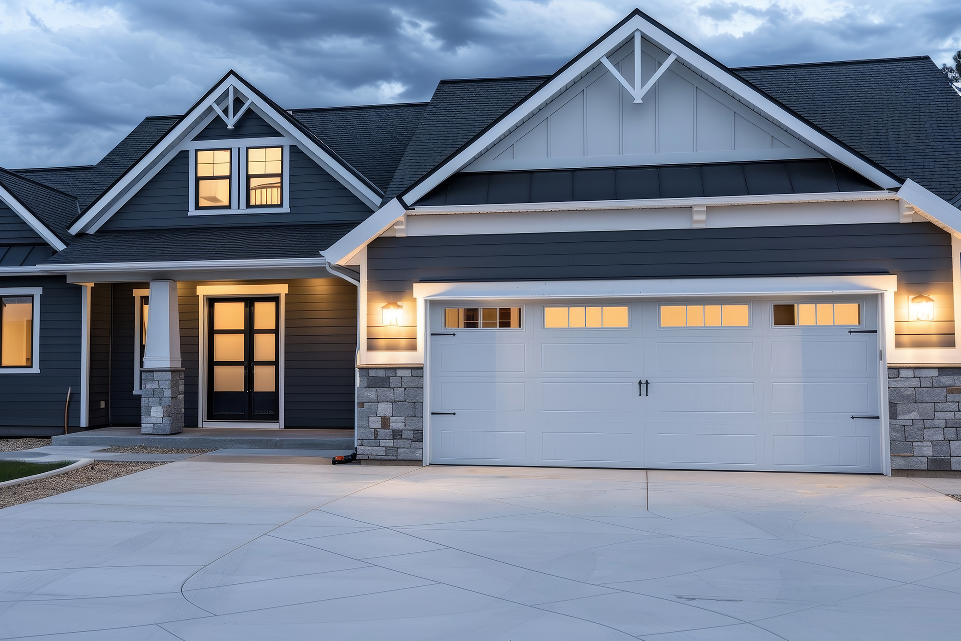Wood-style residential garage door